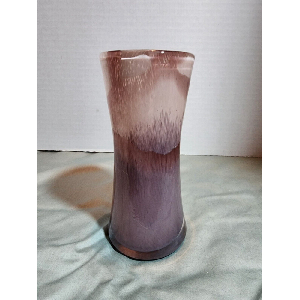 Hand Blown Glass Vase Lavender With‎ Brown Swirls